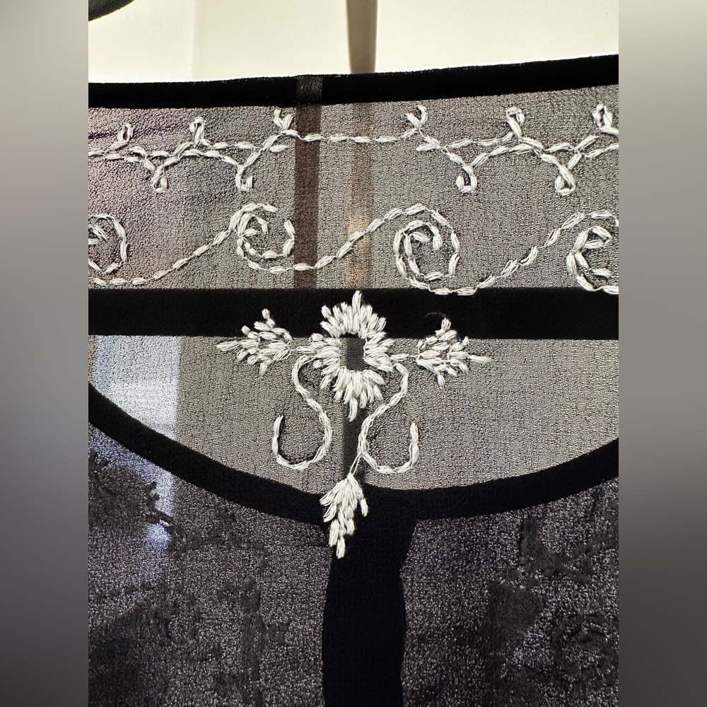 Free People Black Sheer Chiffon Blouse with White Embroidery - Picture 10 of 12